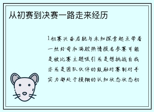 从初赛到决赛一路走来经历